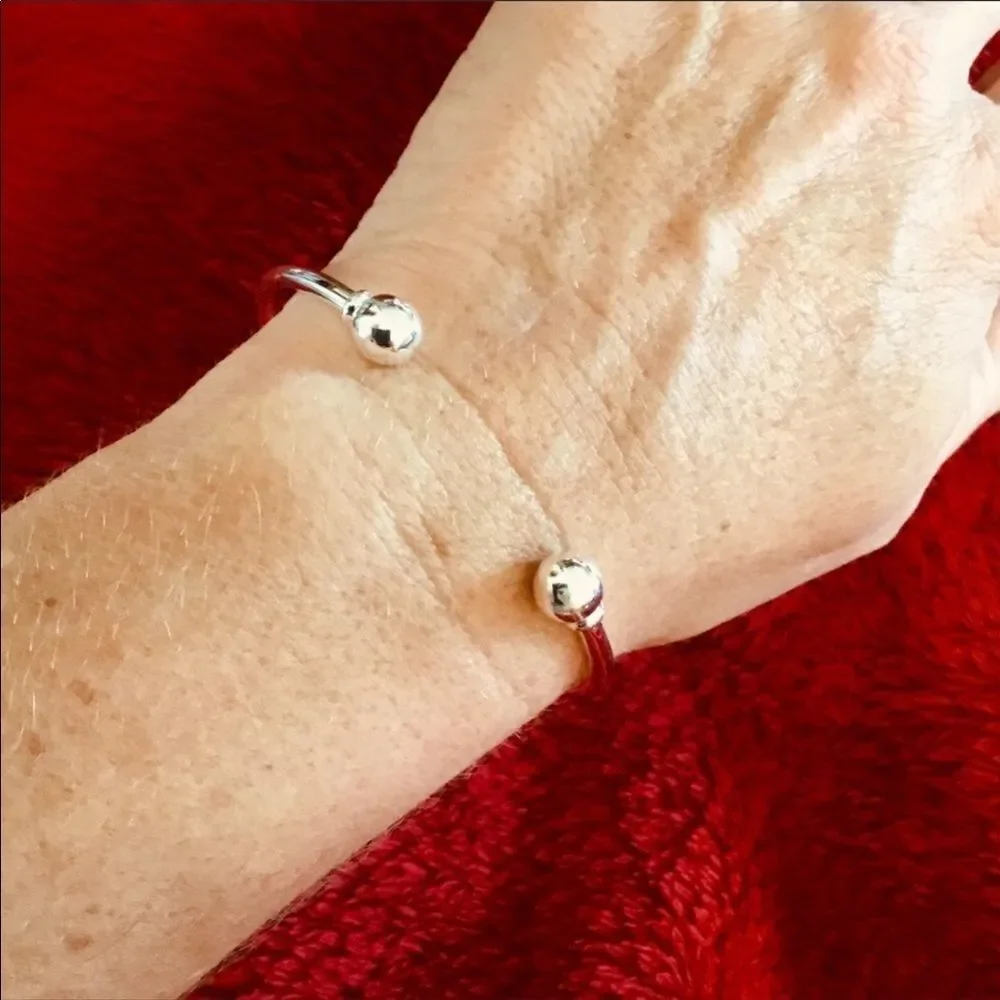 Silver Beaded Ends Adjustable Cuff Bracelet - NEW